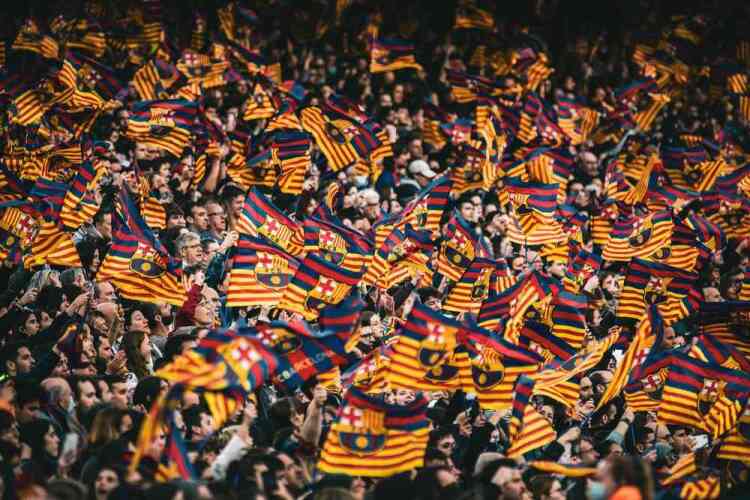 Flag waving Barcelona Fans.